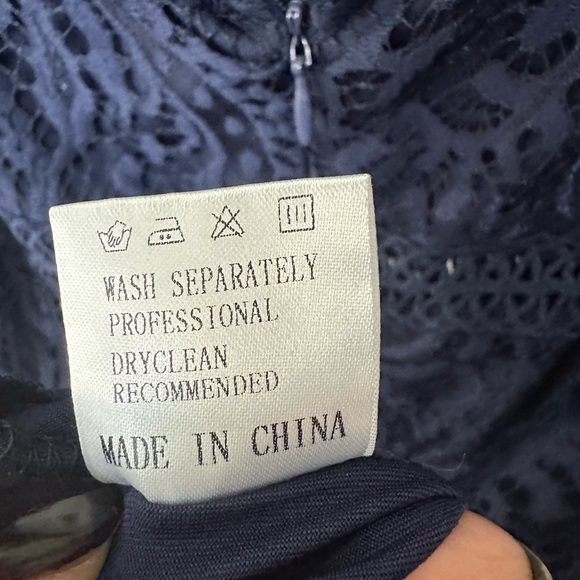 Allanwell Blue Floral Lace V Neckline Midi Bodycon XL Cocktail Dress - Picture 10 of 10